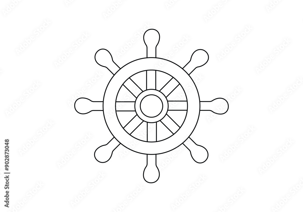 Obraz premium Boat wheel icon line art vector illustration. Pro vector