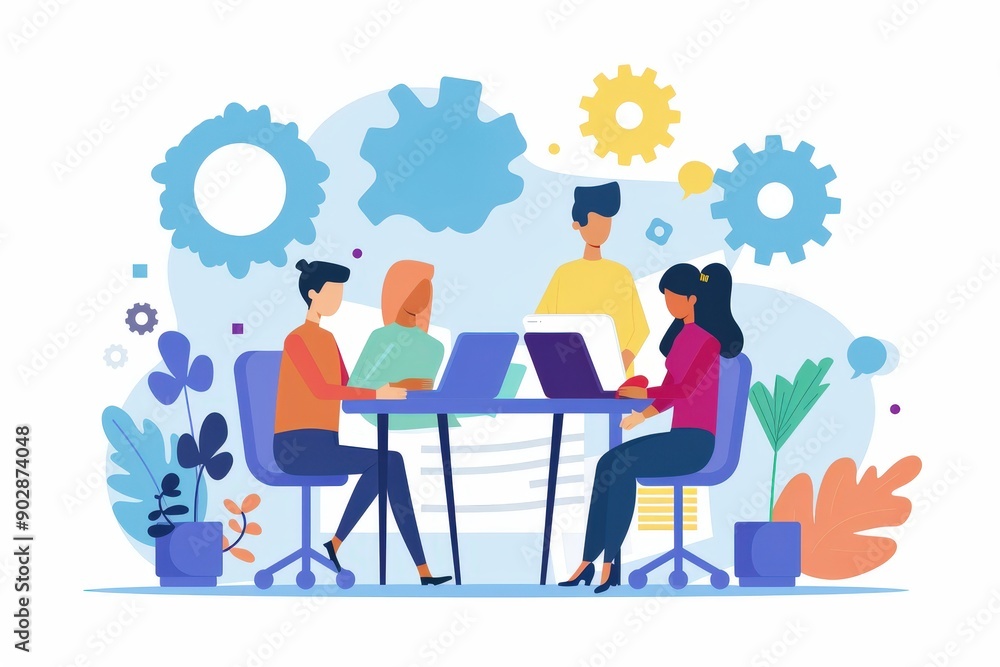 Teamwork Makes the Dream Work: A diverse group of colleagues collaborate in a modern office setting, working together to achieve their goals. This illustration captures the essence of teamwork, with c Teamwork Makes the Dream Work: A diverse group of colleagues collaborate in a modern office setting, working together to achieve their goals. This illustration captures the essence of teamwork, with c