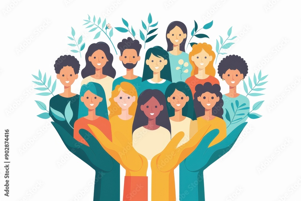 Diversity in Unity: Hands of different skin tones embracing a diverse group of smiling people, symbolizing inclusion, acceptance, and the power of unity. Diversity in Unity: Hands of different skin tones embracing a diverse group of smiling people, symbolizing inclusion, acceptance, and the power of unity.