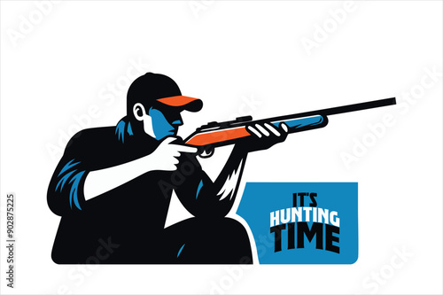 It's hunting time, hunter illustration.