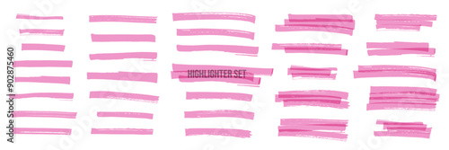 Pink highlight marker stripes isolated on white background. Transparent marker pen lines hand drawn set. Vector graphic stylish design elements.