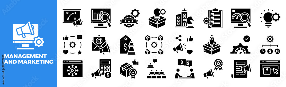 Management and Marketing icon collection set. Containing design, marketing, business, management, strategy, technology, and more. Management and Marketing icon collection set. Containing design, marketing, business, management, strategy, technology, and more.