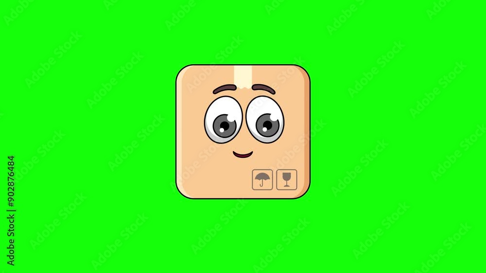cardboard box cartoon character with a saluting face, emoji emoticon animation cardboard box cartoon character with a saluting face, emoji emoticon animation