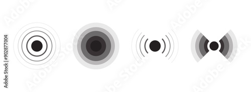 Radar signal and sonar sound wave flat vector illustration.	
