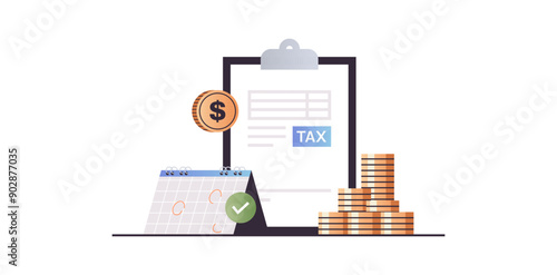 Calculating invoice for tax declaration and income tax return, business invoices concept flat vector illustration.	

