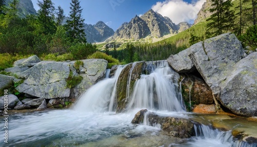 Waterfalls at stream Studeny potok in High Tatras mountains ,Western Carpathians, Slovakia
