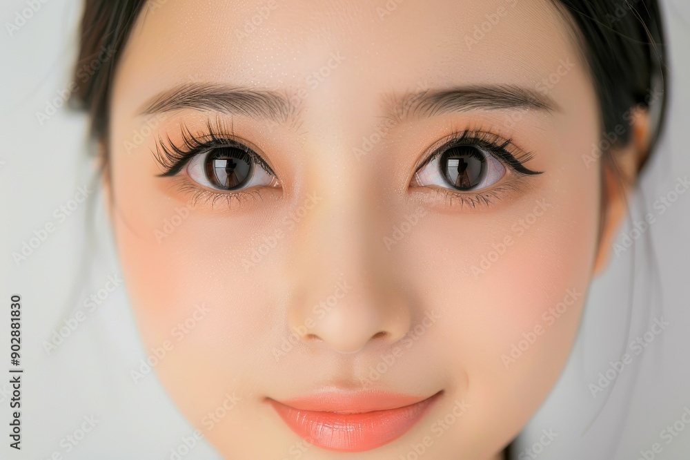日本人女性の目元のパーツのアップ写真(白背景・美肌・クローズアップ) 日本人女性の目元のパーツのアップ写真(白背景・美肌・クローズアップ)