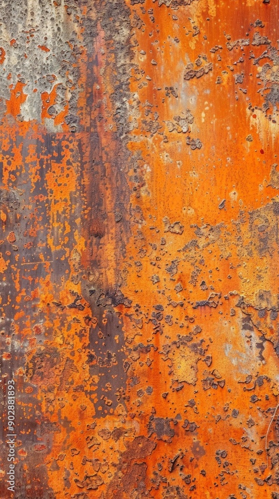 Fototapeta premium Creative Rusty Orange-Brown Metal Weathered Steel Stone Texture Panorama: Grungy Industrial Background for Artistic Web Design, Advertising, and Marketing. Ideal for 4K High-Resolution Wallpapers, Ban