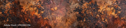 Creative Rusty Orange-Brown Metal Weathered Steel Stone Texture Panorama: Grungy Industrial Background for Artistic Web Design, Advertising, and Marketing. Ideal for 4K High-Resolution Wallpapers, Ban