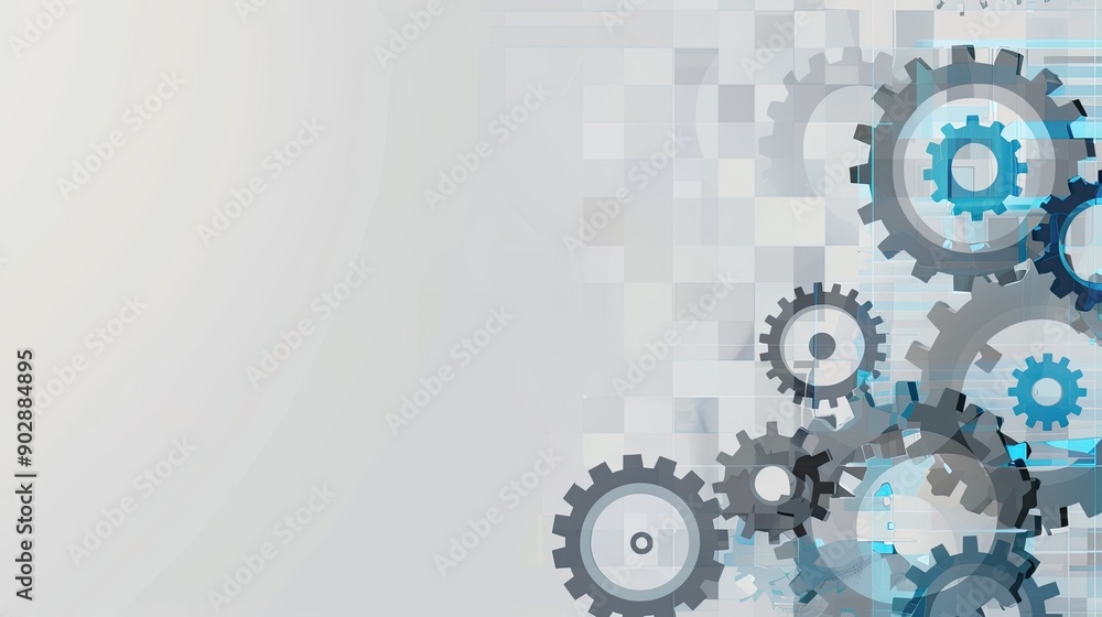 Infographic header with gray and blue gears on a checked background, perfect for a modern business presentation Infographic header with gray and blue gears on a checked background, perfect for a modern business presentation