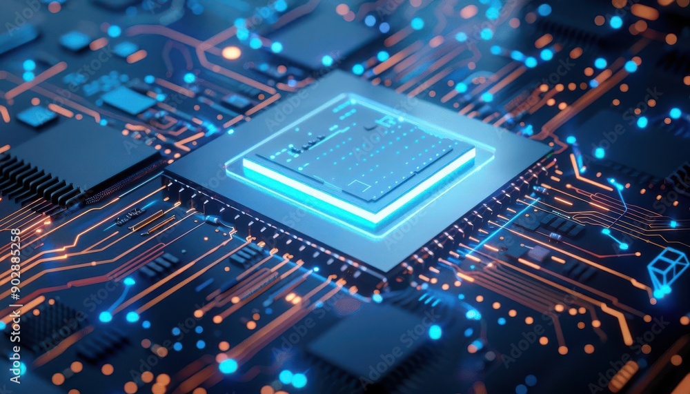 Hightech circuit board, blue neon glow, futuristic digital design Hightech circuit board, blue neon glow, futuristic digital design