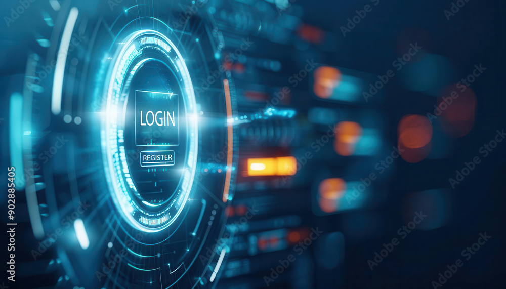 Obraz premium Holographic user interface, futuristic login screen, digital security