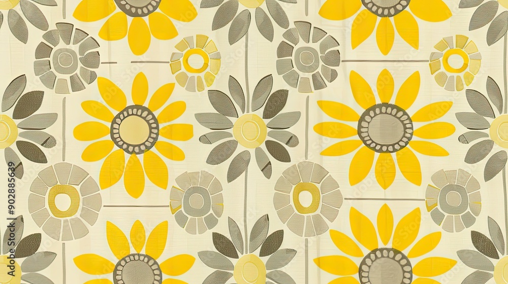 Fototapeta premium A yellow and grey sunflower pattern
