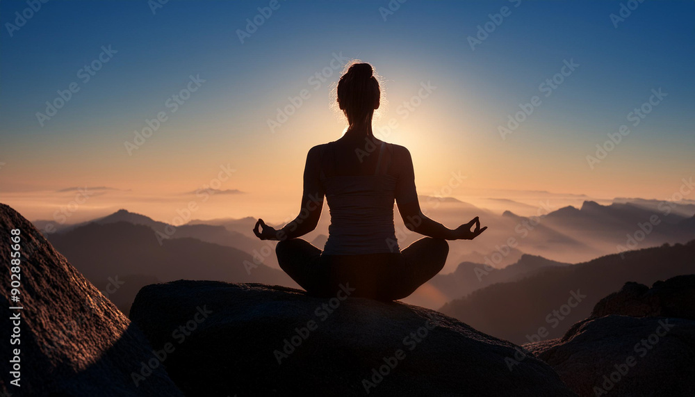 Silhouette of a Woman Meditating Outdoors, a Symbol of Peace and Reflection on World Mental Health Day Silhouette of a Woman Meditating Outdoors, a Symbol of Peace and Reflection on World Mental Health Day