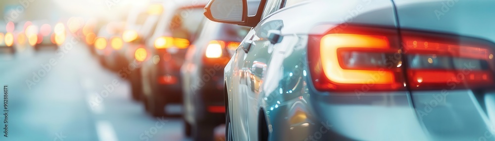 Traffic jam caused by a car accident, road congestion, commuter frustration Traffic jam caused by a car accident, road congestion, commuter frustration