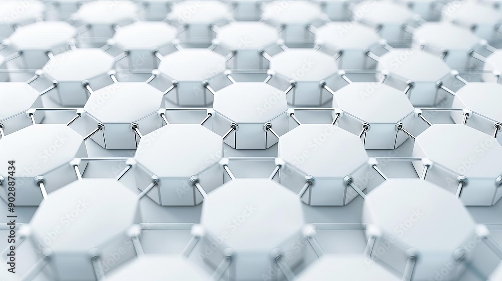 Hexagon network with interconnected lines and nodes, 3D hexagons, digital connectivity Hexagon network with interconnected lines and nodes, 3D hexagons, digital connectivity