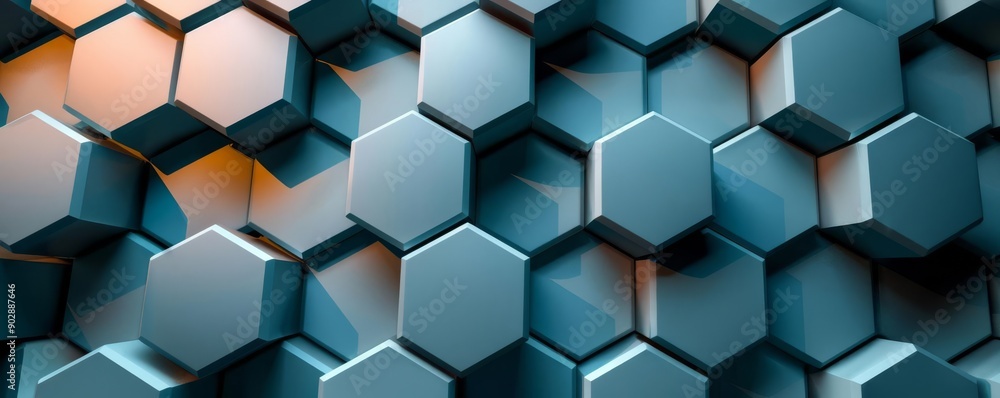 Layered hexagons with shadow play, 3D hexagons, depth and dimension Layered hexagons with shadow play, 3D hexagons, depth and dimension