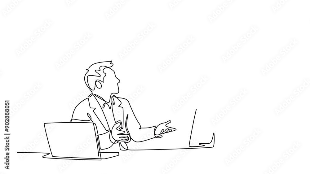 Business meeting, negotiation concept. Single line draw design. Full length animation illustration. High quality 4k footage Business meeting, negotiation concept. Single line draw design. Full length animation illustration. High quality 4k footage