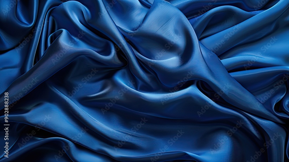 Luxurious blue silk fabric draped elegantly, highlighting its smooth texture and rich color under soft lighting Luxurious blue silk fabric draped elegantly, highlighting its smooth texture and rich color under soft lighting