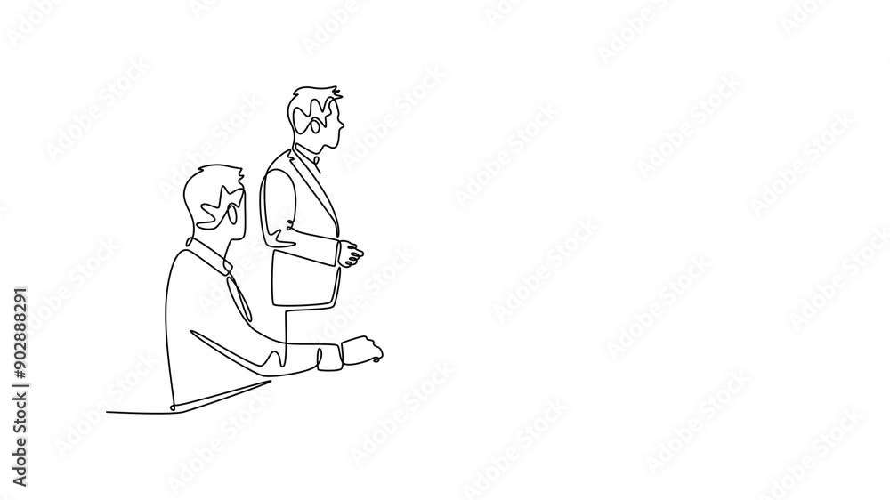 Business meeting, negotiation concept. Single line draw design. Full length animation illustration. High quality 4k footage Business meeting, negotiation concept. Single line draw design. Full length animation illustration. High quality 4k footage