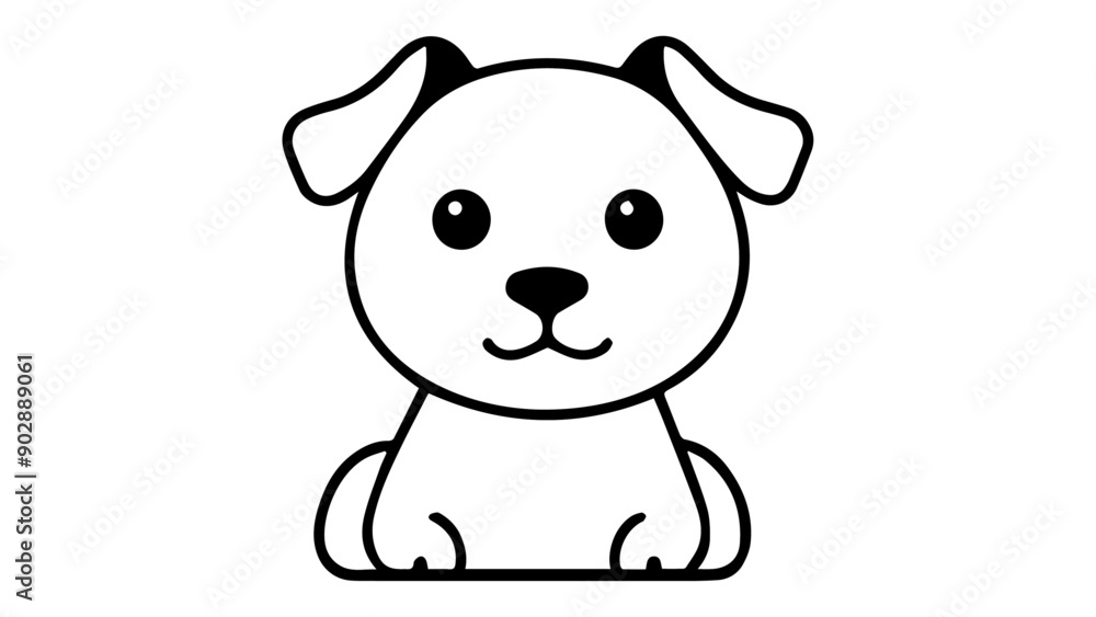 very cute black and white smiling dog/puppy outline shape vector illustration on white background very cute black and white smiling dog/puppy outline shape vector illustration on white background