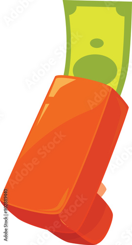 Orange wallet spitting out a banknote, suggesting wealth, finance, and success
