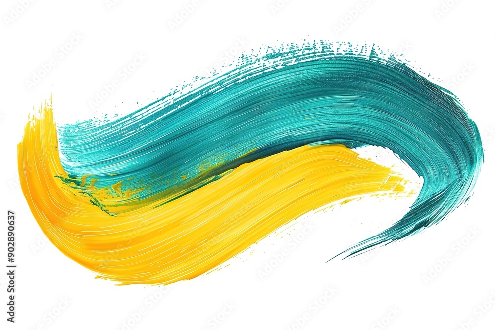 A brush stroke in light yellow and teal colors, simple clipart design on white background white background A brush stroke in light yellow and teal colors, simple clipart design on white background white background