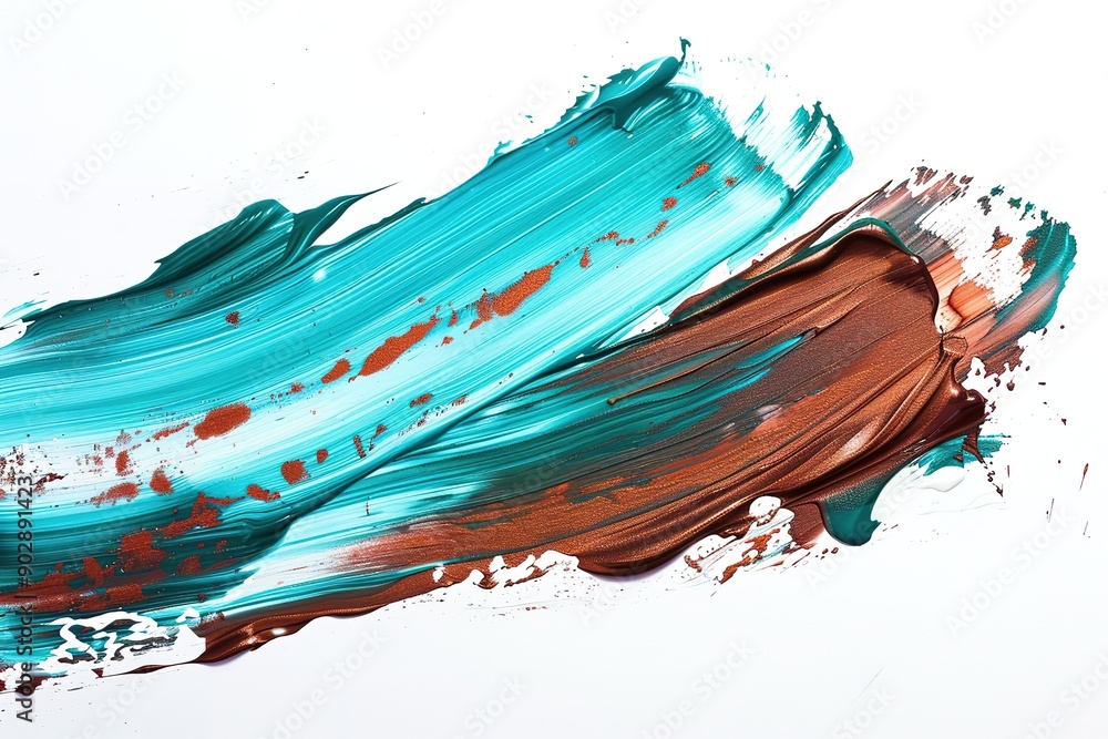 Stylized brush stroke in teal and brown, isolated on white background. Abstract hand drawn texture with oil paint strokes white background Stylized brush stroke in teal and brown, isolated on white background. Abstract hand drawn texture with oil paint strokes white background