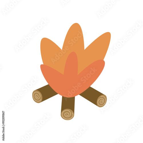 Cartoon bonfire camping thematic element. Colorful vector illustration, flat style. design for cards, print, poster, cover