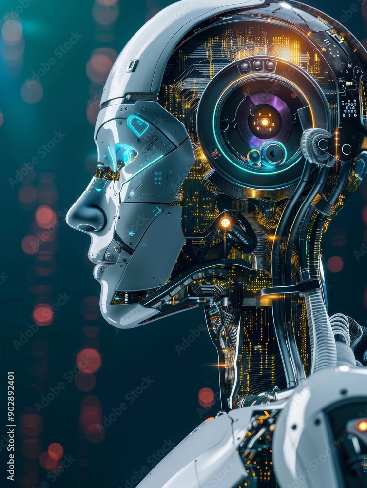 Fototapeta premium Futuristic AI Development Lab with Transparent Algorithms and Holographic Neural Networks.