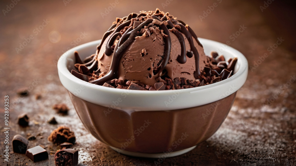 A bowl or cone of chocolate ice cream with chocolate sprinkles, indulgent treat A bowl or cone of chocolate ice cream with chocolate sprinkles, indulgent treat