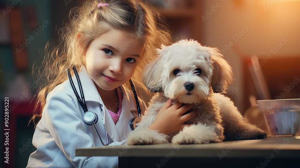 generated illustration of cute caucasian girl veterinarian doc with adorable dog generated illustration of cute caucasian girl veterinarian doc with adorable dog