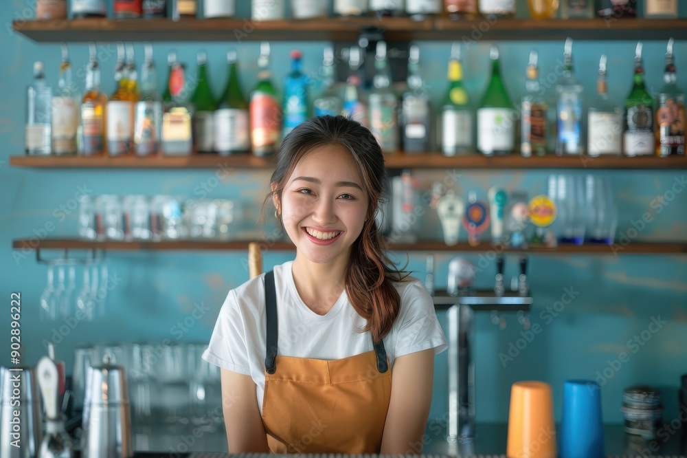 カフェバーの店員の日本人女性(酒・カクテル・ドリンカー・キッチン) カフェバーの店員の日本人女性(酒・カクテル・ドリンカー・キッチン)