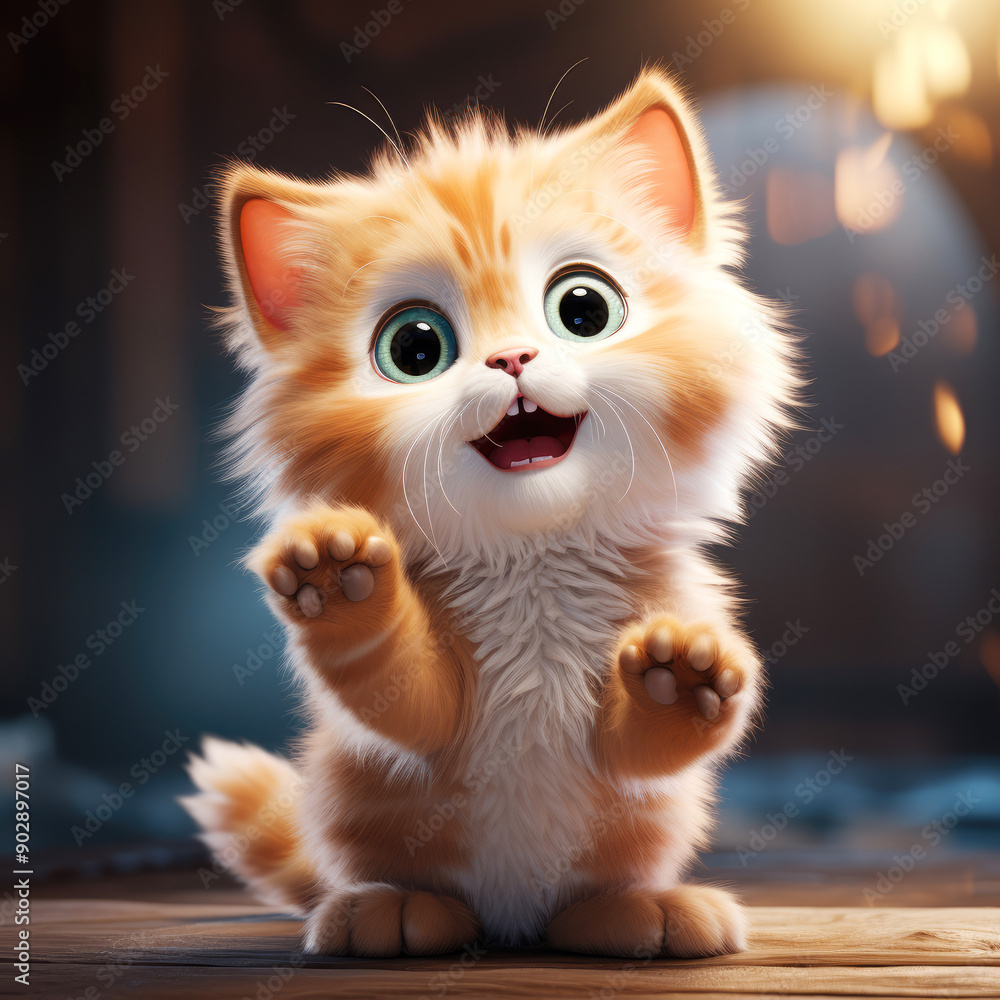 generated illustration of cute cat standing with paws raised generated illustration of cute cat standing with paws raised