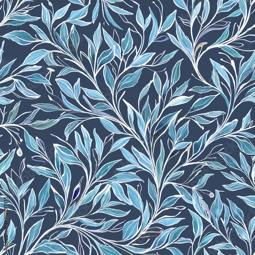 seamless winter flower pattern, floral pattern, blue flower, ice floral