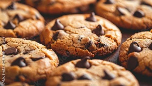 Freshly Baked Chocolate Chip Cookies: Perfect Homemade Dessert with Melting Chocolate Chips photo