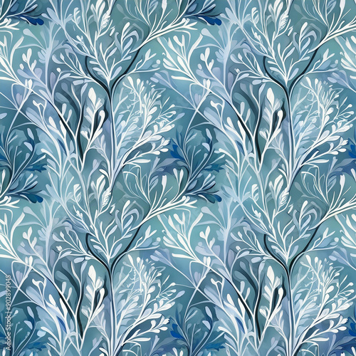 seamless winter flower pattern, floral pattern, blue flower, ice floral