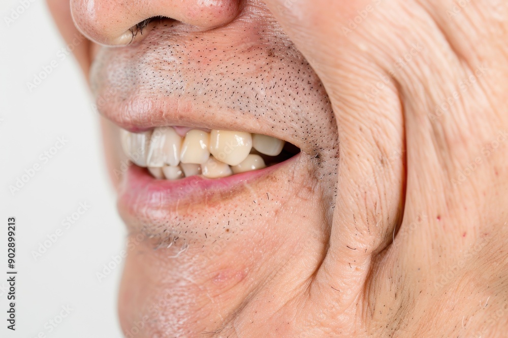Obraz premium シニアのおじいさんの口元のアップ(インプラント・歯周病・入れ歯・審美歯科・歯科治療)