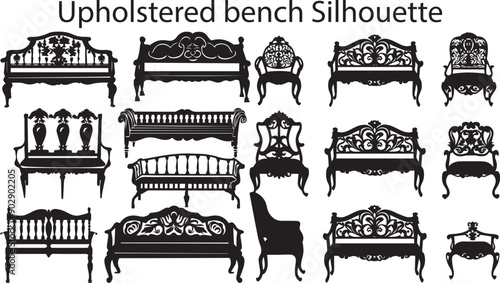 Outline Upholstered Bench Silhouette Graphics Collection