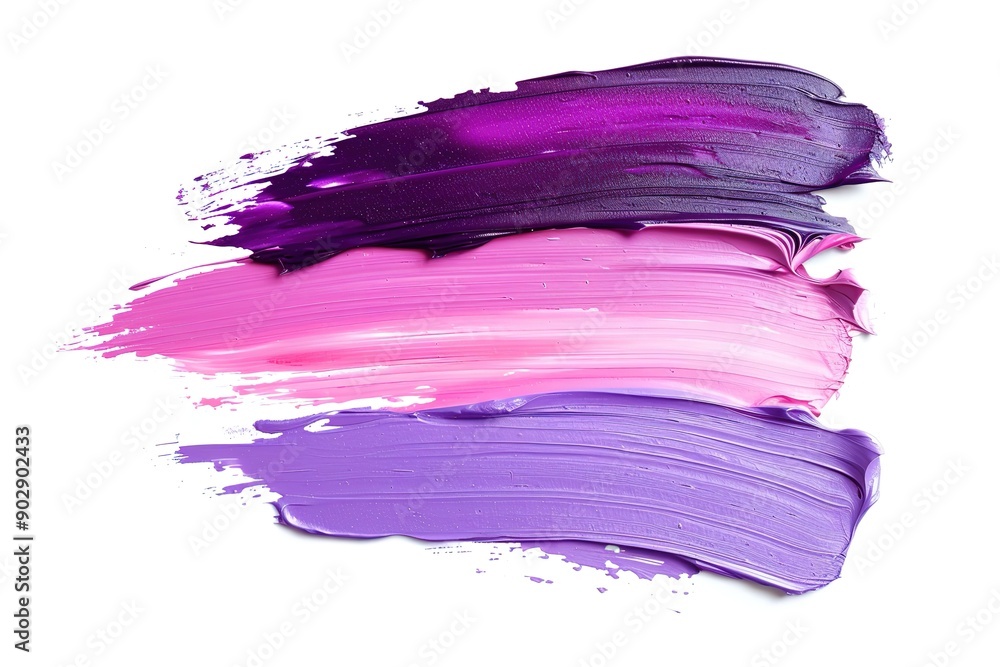 Cute purple paint brush strokes on a white background isolated. Colorful face cream swatches Cute purple paint brush strokes on a white background isolated. Colorful face cream swatches