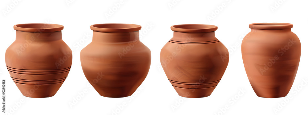 Set of terracotta clay pots isolated on transparent background Set of terracotta clay pots isolated on transparent background