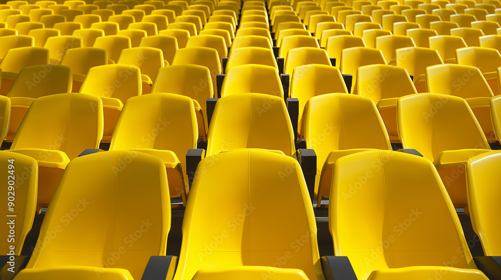 Fototapeta premium Rows of yellow chairs in an auditorium or stadium.