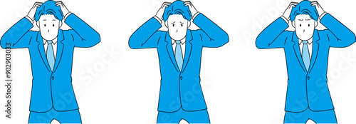 Businessperson holding their head in distress (male) illustration