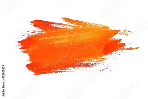 Orange paint brush stroke texture isolated on white background, orange color white background