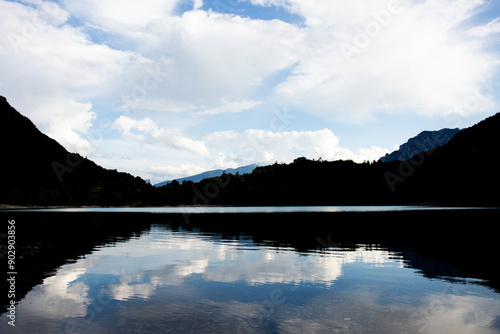 Lake Tenno sunset in Trentino, gorgeous evening landscape photo. photo