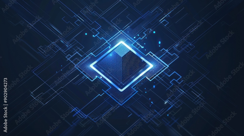 Abstract digital art with glowing blue lines and a square in the center Abstract digital art with glowing blue lines and a square in the center
