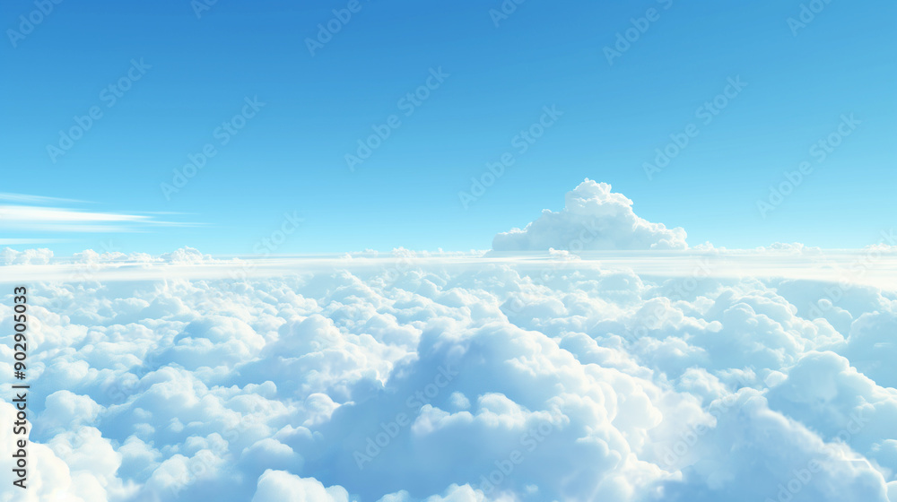 A scenic view of fluffy white clouds against a clear blue sky. A scenic view of fluffy white clouds against a clear blue sky.