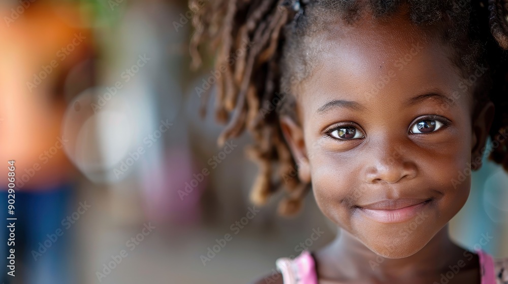 A joyful portrait of a young, smiling child with beautiful dreadlocks and bright eyes, captured in a soft-focus background, conveying happiness and innocence. A joyful portrait of a young, smiling child with beautiful dreadlocks and bright eyes, captured in a soft-focus background, conveying happiness and innocence.