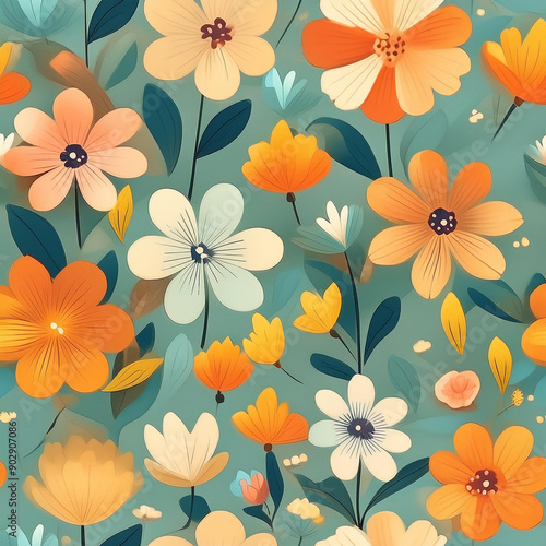 seamless spring flower pattern, spring floral, colorful flower