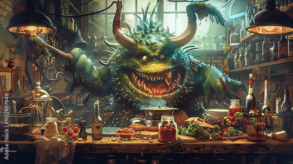 Monster Chef in a Rustic Kitchen. Monster Chef in a Rustic Kitchen.